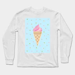 Vintage Ice Cream on Blue Background Long Sleeve T-Shirt